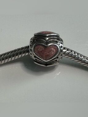 Authentic Pandora Pink Boudoir Rose Enamel Hearts Charm 790591EN28